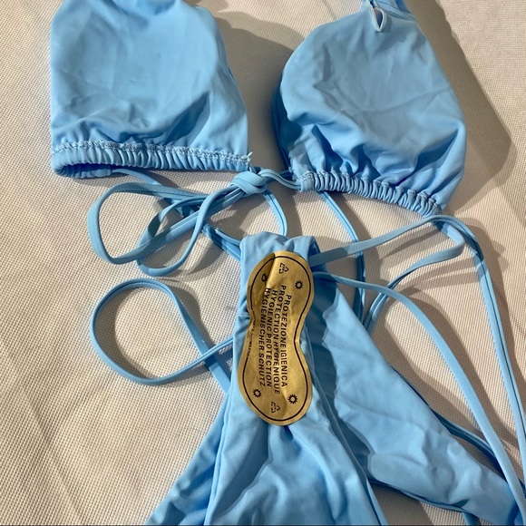 Qinsen Sexy Straps Halter Cross Front High Cut Thong 2 Piece Bikini Swimsuit Set - Picture 9 of 11